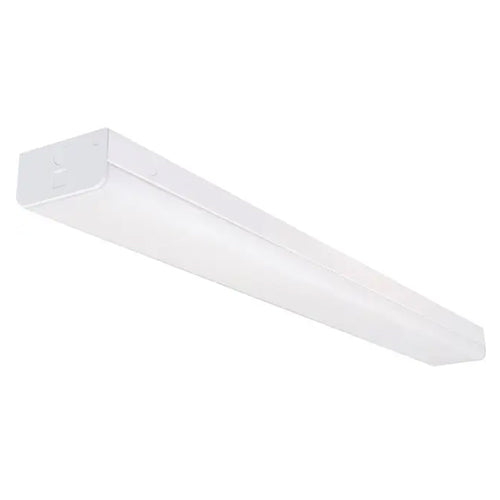 Satco 65-1153, 4' LED Wide Strip Light with Knockout and Emergency Back Up, 40W, 5000K Natural Light, 4909 Lumens, 120-277V, 80+CRI, 0-10V Dimming, White Finish