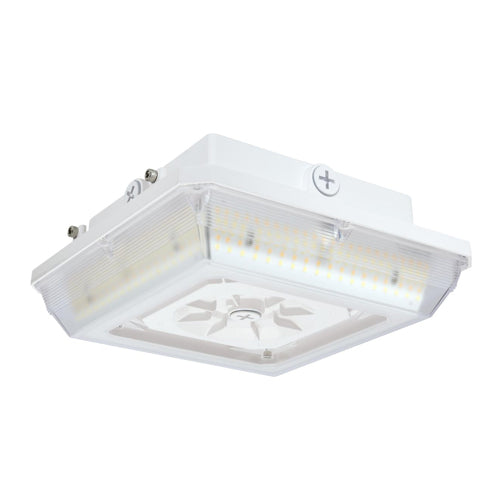 Satco 65-635, Square LED Wide Beam Angle Canopy Light, 120-277V, 60W/75W/90W, 7920-12557 Lumens, 3000K/4000K/5000K, 0-10V Dimming, White Finish