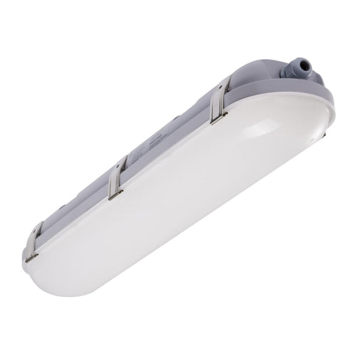 Satco 65-823R1, 2' Vapor Proof Linear Fixture with Integrated Microwave Sensor, 120-347V, 20W, 3000/4000/5000K CCT Selectable, 2164-2505 Lumens, IP65 and IK08 Rated, Gray Finish