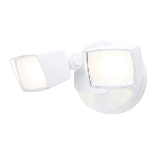 Satco 65-997, LED Dual Head Security Light with Nightlight, PIR Sensor, Field Selectable, 120V, 17W/25W, 3000K/4000K/5000K, 2190-3352 Lumens, White Finish