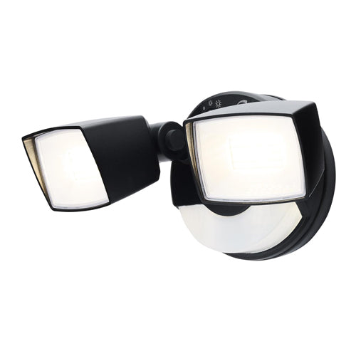 Satco 65-998, LED Dual Head Security Light with Nightlight, PIR Sensor, Field Selectable, 120V, 17W/25W, 3000K/4000K/5000K, 2190-3352 Lumens, Black Finish