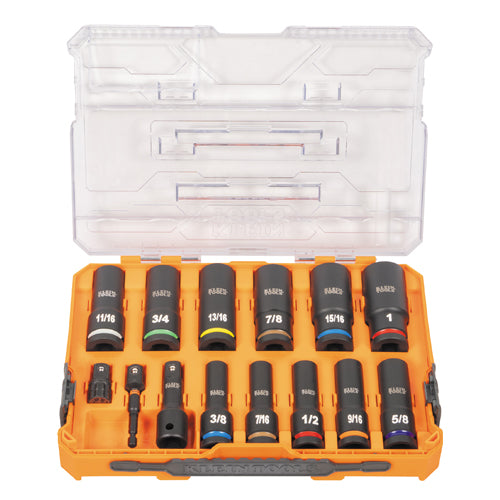 Klein Tools 65111IMPCT, KNECT™ 1/2-Inch Drive Deep Well Impact Socket Set, SAE, 14-Piece
