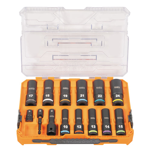 Klein Tools 65111IMPCTM, KNECT™ 1/2-Inch Drive Deep Well Impact Socket Set, Metric, 14-Piece