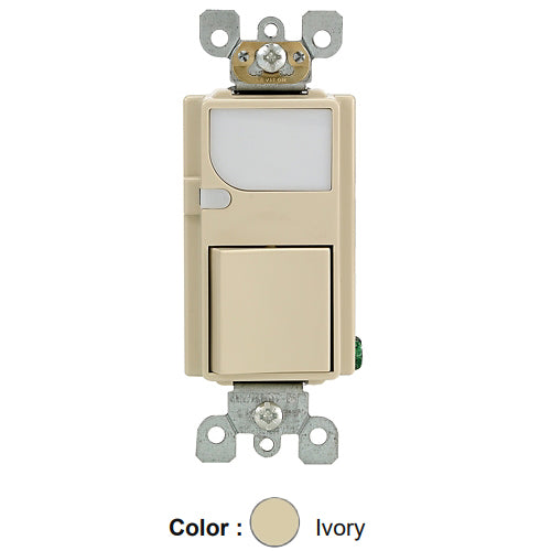 Leviton 6526-I, Decora Combination Single Pole Switch with LED Guide Light, 15 Amp, 120 Volt, Ivory