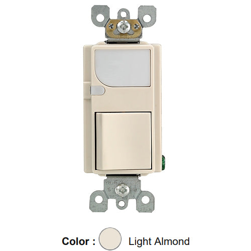 Leviton 6526-T, Decora Combination Single Pole Switch with LED Guide Light, 15 Amp, 120 Volt, Light Almond