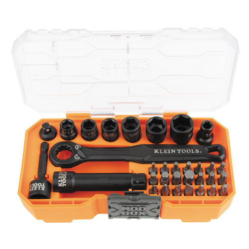 Klein Tools 65300, KNECT™ 1/4-Inch Drive Impact-Rated Pass Through Socket Set, 32-Piece