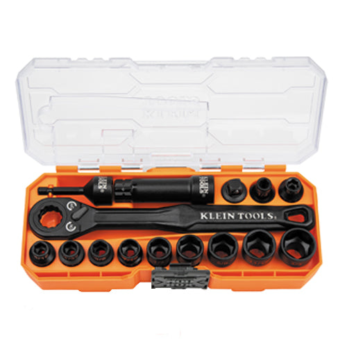 Klein Tools 65400, KNECT™ 3/8-Inch Drive Impact-Rated Pass Through Socket Set, 15-Piece