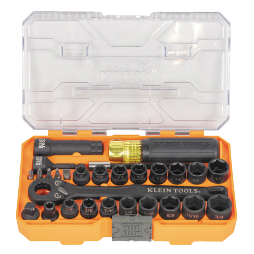 Klein Tools 65400KNECT, KNECT™ Essential Pass Through Impact Socket Set, SAE, Metric, 28-Piece