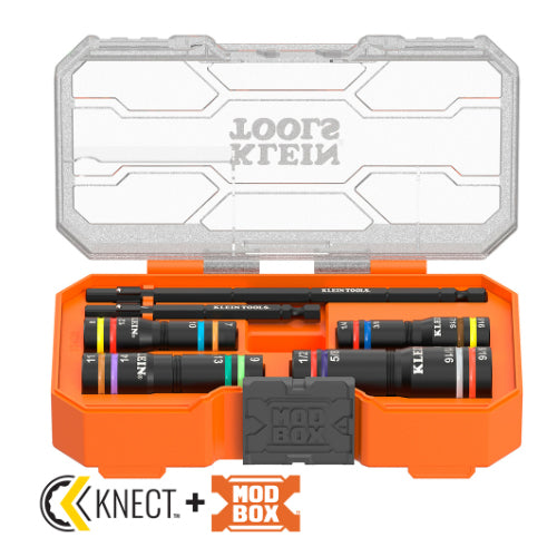 Klein Tools 654QS, KNECT™ Quad-16 Heavy-Duty Impact Flip Sockets, SAE and Metric, 6-Piece