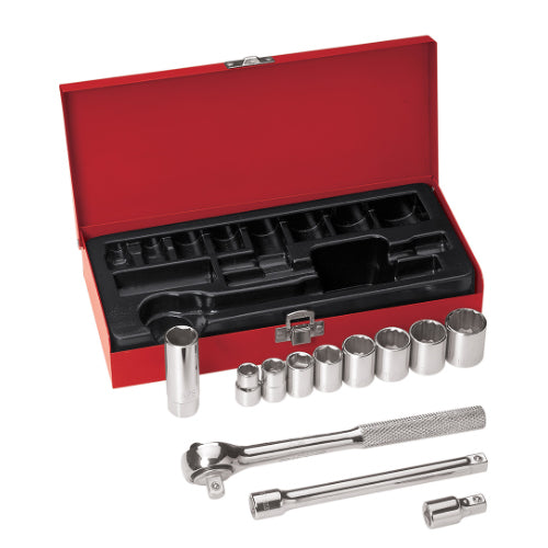 Klein Tools 65504, 3/8-Inch Drive Socket Wrench Set, 12-Piece