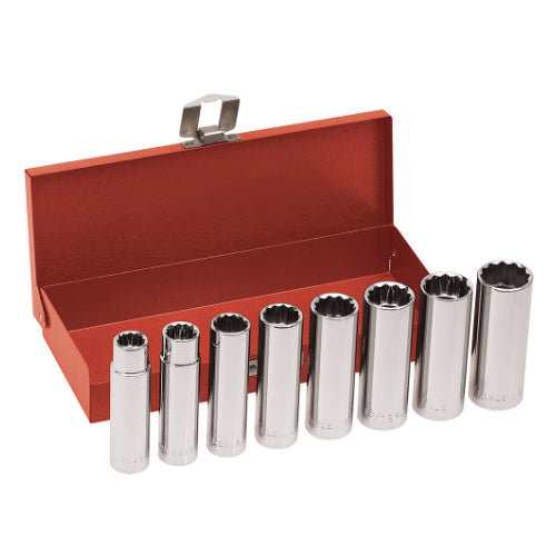 Klein Tools 65514, 1/2-Inch Drive Deep Socket Wrench Set, 8-Piece