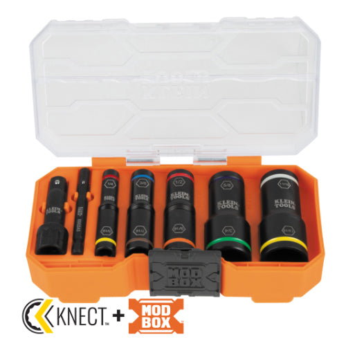 Klein Tools 65618, KNECT™ Flip-10 Heavy Duty Flip Impact Socket Set, SAE, 8-Piece