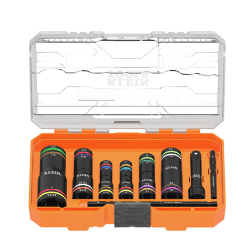 Klein Tools 656QS, KNECT™ Quad-24 Heavy-Duty Impact Flip Sockets, SAE and Metric, 9-Piece