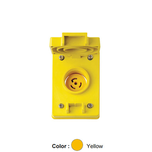 Leviton 65W47, Wetguard Watertight Flip Lid with Single Locking Receptacle, 15A 125V, NEMA L5-15R, 2-Pole, 3-Wire, Corrosion Resistant, Grounding, Flush Mounting, Yellow
