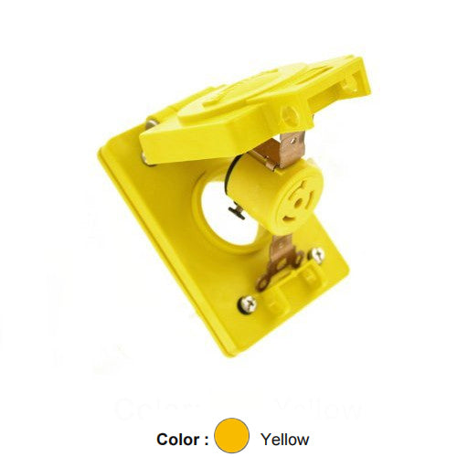 Leviton 65W49, Wetguard Watertight Flip Lid with Single Locking Receptacle, Industrial Grade, 15A 250V, NEMA L6-15R, 2-Pole, 3-Wire, Grounding, Yellow