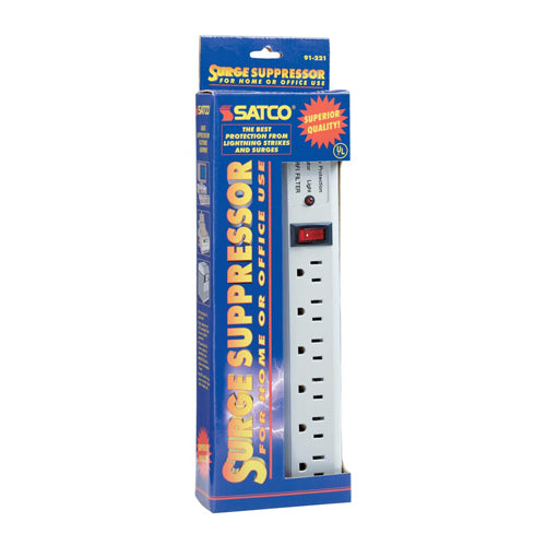 Satco 91-221, 4 Foot Cord 6 Outlet Superior Surge Strip, 15A-120V, 1800W, 14/3 SJT, 540 Joules, Indoor Use Only