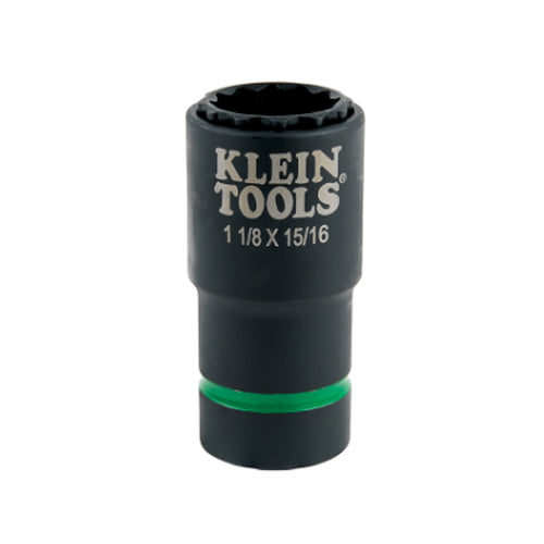 Klein Tools 66016, 2-in-1 Impact Socket, 12-Point, 1-1/8 and 15/16-Inch