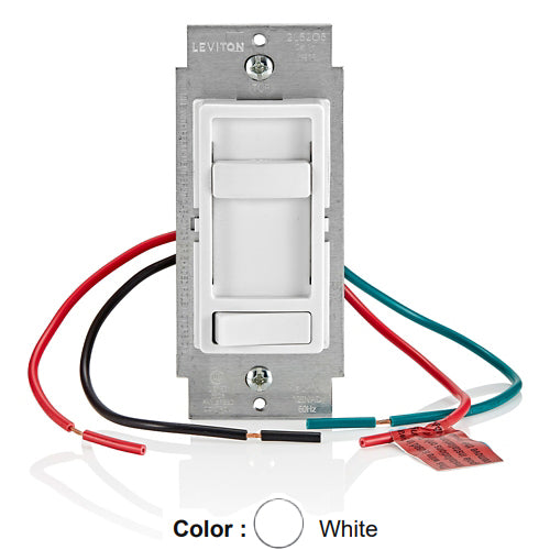 Leviton 661F-10W, SureSlide Quiet Step Fan Speed Control with Preset ON/OFF Switch, 3-Speed, 1.5 Amp, 120VAC, 60Hz, Single Pole or 3-Way, White