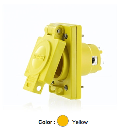 Leviton 99W82-S, Wetguard Watertight Locking Single Outlet with IP66 Rated Cover, Industrial Grade, 3-Phase Y, 30A 277/480V, NEMA L22-30R, 4-Pole, 5-Wire, Grounding, Corrosion Resistant, Yellow
