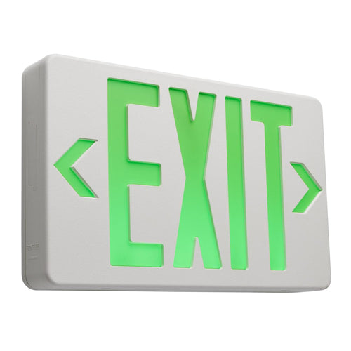 Satco 67-100, Green LED Exit Sign, 90min Ni-Cad backup, 120/277V, 2.9W, Single/Dual Face, Universal Mounting
