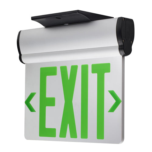 Satco 67-110, Green (Mirror) Edge Lit LED Exit Sign, 90min Ni-Cad backup, 120/277V, 2.94W, Dual Face, Top/Back/End Mount