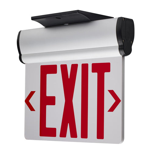 Satco 67-113, Red (Clear) Edge Lit LED Exit Sign, 90min Ni-Cad backup, 120/277V, 3.14W, Single Face, Top/Back/End Mount