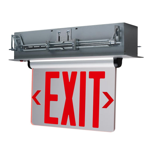 Satco 67-114, Red (Clear) Edge Lit LED Exit Sign, 90min Ni-Cad backup, 120/277V, 3.14W, Single Face