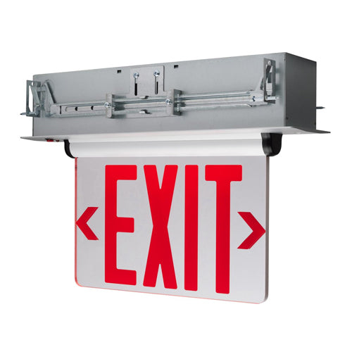 Satco 67-117, Red (Mirror) Edge Lit LED Exit Sign, 120/277V, 3.14W, Dual Face, Silver Finish