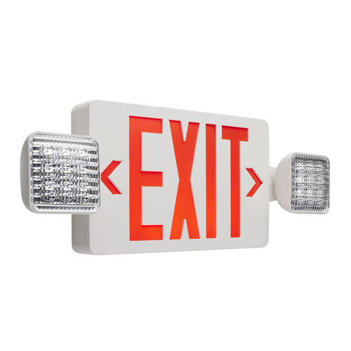 Satco 67-122, Combination Red Exit Sign/Emergency Light, 90min Ni-Cad backup, 120/277V, 3.5W, 150 Lumens, 5700K, Dual Head, Single/Dual Face, Universal Mounting, Remote Compatible