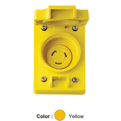 Leviton 67W47, Wetguard Watertight Flush Mounting Locking Receptacle with Cover, Industrial Grade, 20A 125V, NEMA L5-20R, 2-Pole, 3-Wire, Grounding, Yellow