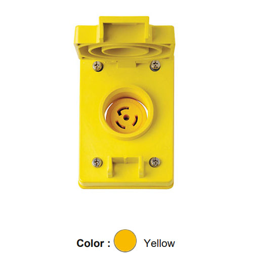 Leviton 69W82, Wetguard Watertight Flip Lid Single Locking Flush Mounting Receptacle, Industrial Grade, 3-Phase Y, 30A 277/480V, NEMA L22-30R, 4-Pole, 5-Wire, Grounding, Yellow