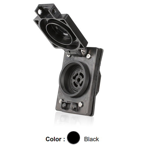 Leviton 67W81-B, Wetguard Watertight Flip Lid Single Locking Flush Mounting Receptacle, Industrial Grade, 3-Phase Y, 20A 120/208V, NEMA L21-20R, 4-Pole, 5-Wire, Grounding, Black
