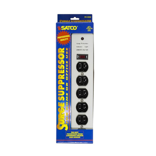 Satco 91-222, 4 Foot Cord 6 Outlet Professional Metal Surge Strip, 15A-120V, 1800W, 14/3 SJT, 540 Joules, Indoor Use Only