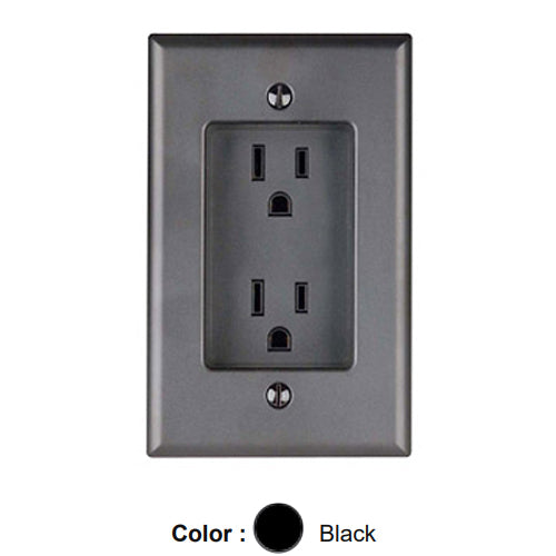 Leviton 689-E, 1-Gang Recessed Straight Blade Duplex Receptacle with Screws Mounted To Housing, Residential Grade, 15A 125V, NEMA 5-15R, 2-Pole, 3-Wire, Side Wire Only, Black