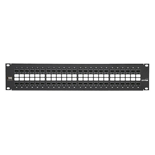 Leviton 6910G-U48, Cat 6A Flat Quickport Patch Panel, 48-Port, 2RU, Black
