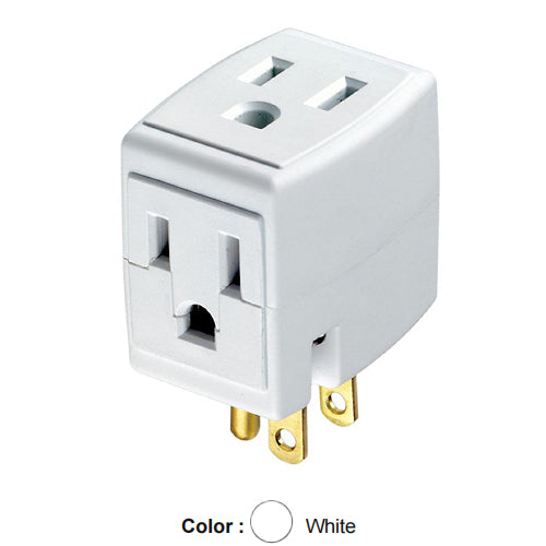 Leviton 692-W, Indoor Triple Outlet/Receptacle Plug-In Cube Adapter, 15 Amp, 125 Volt, NEMA 5-15R, 3-Wire, Grounding, White, 2 Packs
