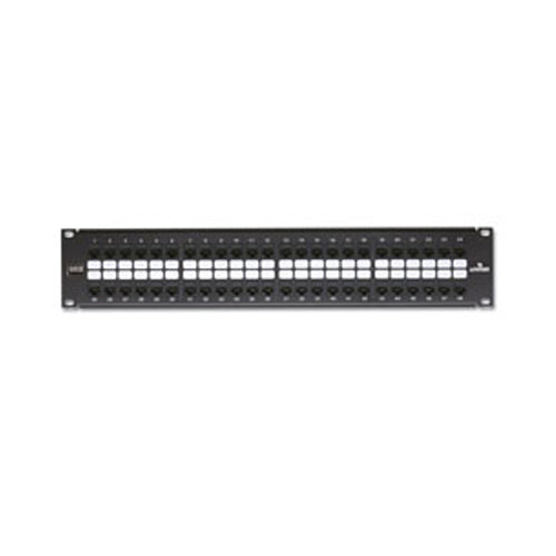 Leviton 69270-U48, Cat 6 Flat Quickport Patch Panel, 48-Port, 2RU, Cable Management Bar Included, Black