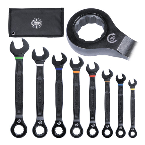 Klein Tools 69408G, 90-Tooth Ratcheting Combo Wrench Set, SAE, 8-Piece