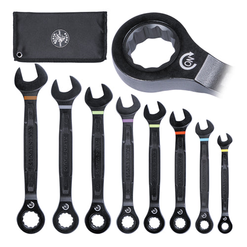 Klein Tools 69408MG, 90-Tooth Ratcheting Combo Wrench Set, Metric, 8-Piece