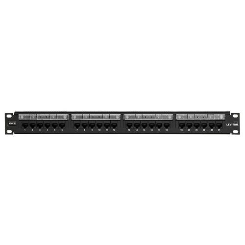Leviton 69586-L24, Cat 6 Flat 110-Style Patch Panel, Magnifying Lens Label Holder, 24-Port, 1RU, Black