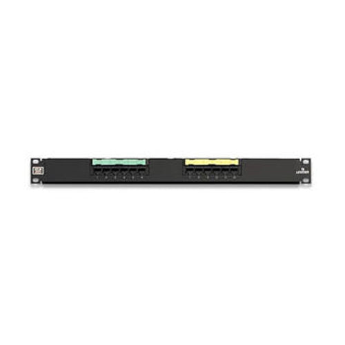 Leviton 69586-U12, Cat 6 Flat 110-Style Patch Panel, 12-Port, 1RU, Cable Management Bar Included, Black