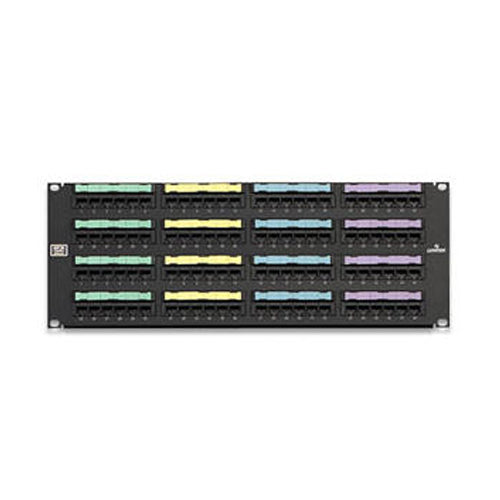 Leviton 69586-U96, Cat 6 Flat 110-Style Patch Panel, 96-Port, 4RU, Cable Management Bar Included, Black