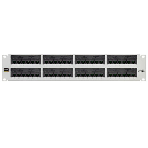 Leviton 69586-W48, Cat 6 Flat 110-Style Patch Panel, 48-Port, 2RU, White
