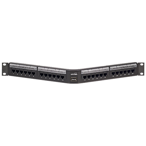 Leviton 69587-L24, Cat 6 Angled 110-Style Patch Panel with Magnifying Lens Label Holder, 24-Port, 1RU, Black