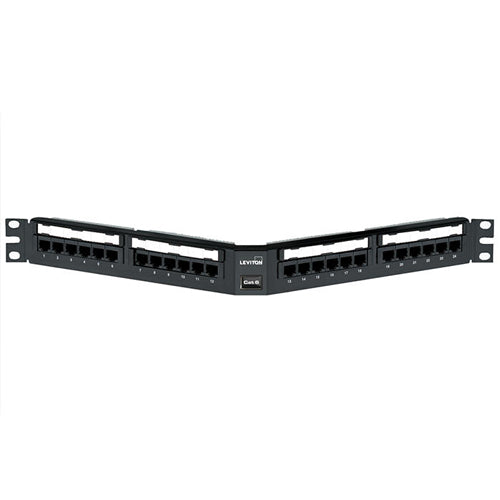 Leviton 69587-U24, Cat 6 Angled 110-Style Patch Panel, 24-Port, 1RU, Black