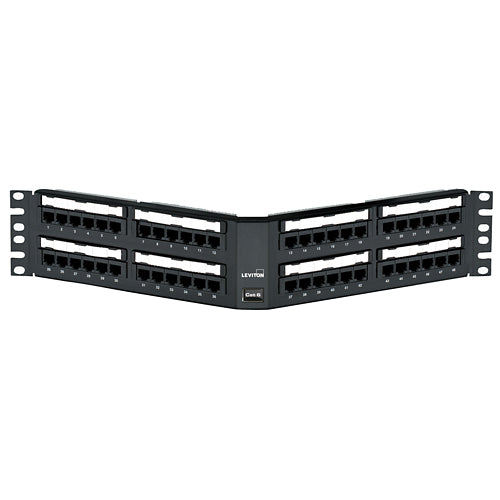 Leviton 69587-U48, Cat 6 Angled 110-Style Patch Panel, 48-Port, 2RU, Black