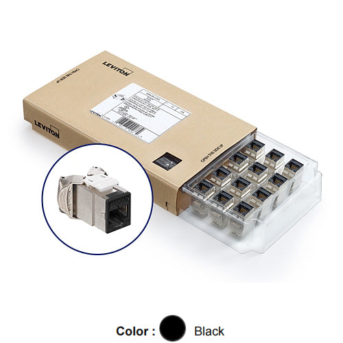 Leviton 6ASJK-CE6, ATLAS-X1 Cat 6A Shielded Quickport Jack, Black, 12-Pack (Includes 12 Jacks and 12 Wire Managers)