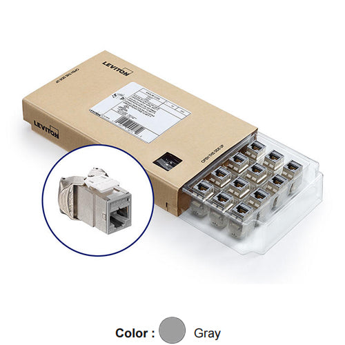 Leviton 6ASJK-CG6, ATLAS-X1 Cat 6A Shielded Quickport Jack, Gray, 12-Pack (Includes 12 Jacks and 12 Wire Managers)