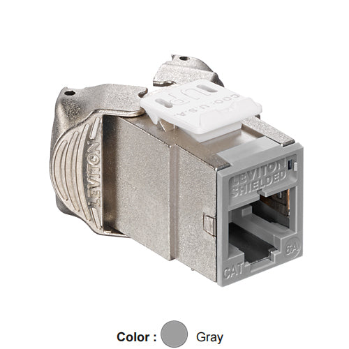 Leviton 6ASJK-RG6, ATLAS-X1 Cat 6A Shielded Quickport Jack, Component-Rated, Gray
