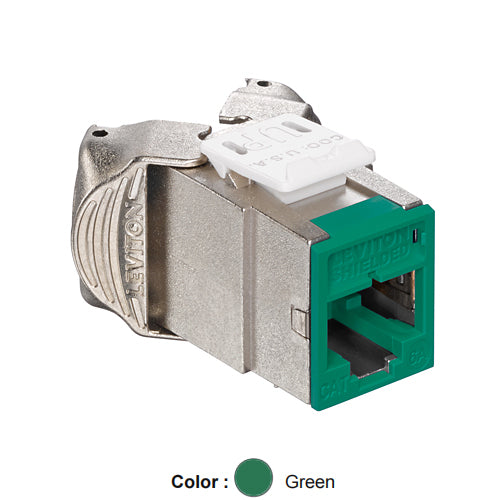 Leviton 6ASJK-RV6, ATLAS-X1 Cat 6A Shielded Quickport Jack, Component-Rated, Green